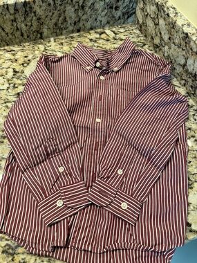 Talbots boys Burgundy & White Striped Button-Down Shirt 5
